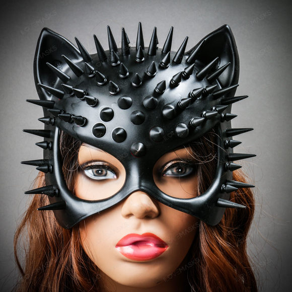 Cat Steampunk Spikes Masquerade Sexy Face Mask - Black - Picture 7 of 10
